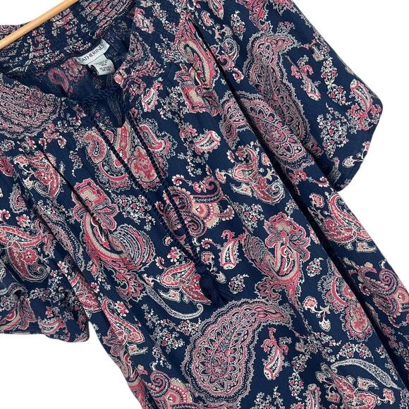 CATHERINES Women's 2X Blue Ornate Paisley Tassel Boho Peasant‎ Cottagecore Top - Picture 1 of 7